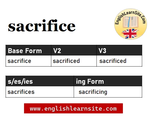 Sacrifice V1 V2 V3, Sacrifice Past and Past Participle Form Tense Verb 1 2  3 - English Learn Site